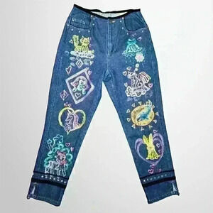 Vintage 90s crazy mom jeans with bedazzled Lisa Frank animals ✦ kidcore jeans ✦